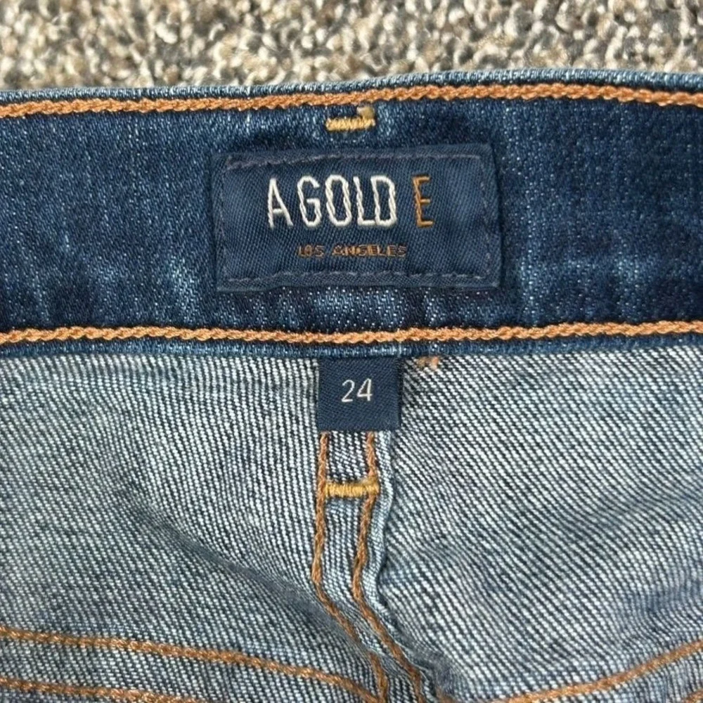 Agolde Isabel Dark Denim Distressed Raw Hem Jeans Womens 24 Straight Leg Fit - Picture 5 of 13